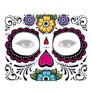 Halloweenská maska s květinami - nalepovací tetování na obličej