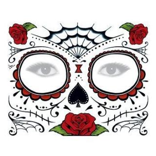 Halloweenská maska s růžemi - nalepovací tetování na obličej