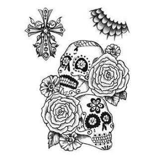 Lebky s růžemi - nalepovací tetování