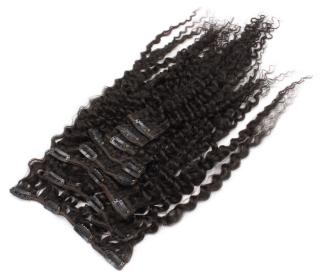 Clip In set 50 cm 100% lidské vlasy kudrnaté - přírodní černá