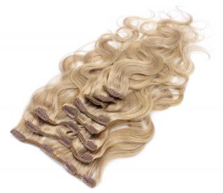 Clip In set 50 cm 100% lidské vlasy vlnité - melír přírodní a světlejší blond