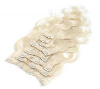 Clip In set 50 cm 100% lidské vlasy vlnité - platinová blond