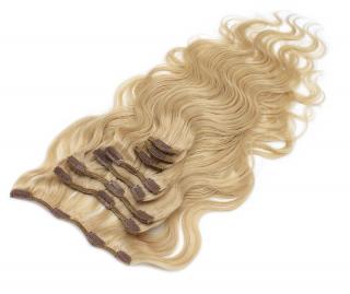 Clip In set 50 cm 100% lidské vlasy vlnité - přírodní blond