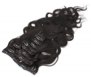 Clip In set 50 cm 100% lidské vlasy vlnité - přírodní černá