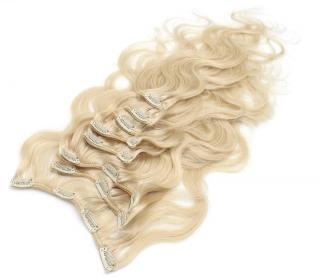 Clip In set 50 cm 100% lidské vlasy vlnité - světlá blond