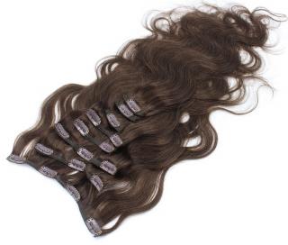 Clip In set 50 cm 100% lidské vlasy vlnité - tmavě hnědé