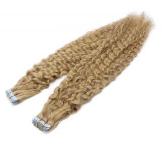 Kudrnaté vlasové pásky Tape in 50 cm - přírodní a světlejší blond