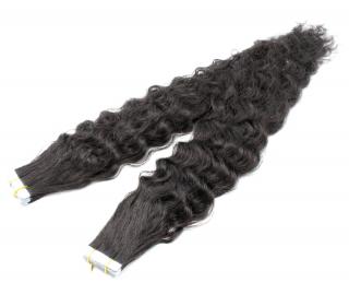 Kudrnaté vlasové pásky Tape in 50 cm - přírodní černá