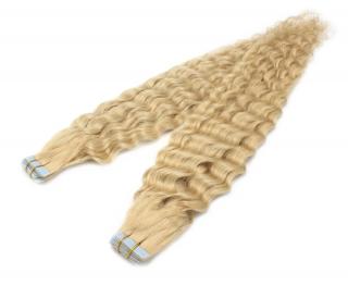 Kudrnaté vlasové pásky Tape in 50 cm - světlá blond
