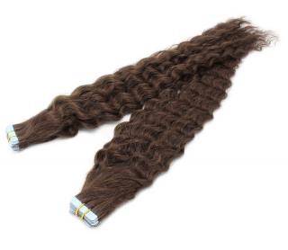 Kudrnaté vlasové pásky Tape in 50 cm - tmavě hnědá