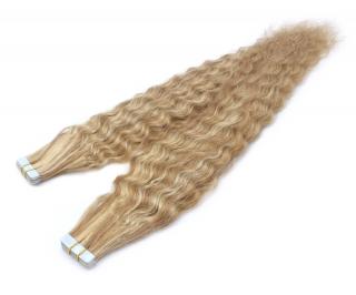 Kudrnaté vlasy Tape in k prodloužení 60cm - světlý melír