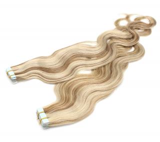 Tape in - vlnité vlasové pásky 50 cm - odstín  platina a světle hnědá (melír)