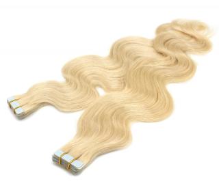 Tape in - vlnité vlasové pásky 50 cm - odstín světlá blond