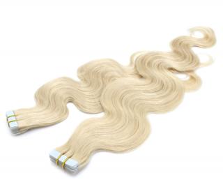 Tape in vlnité vlasy k prodloužení 60cm - odstín platinová blond