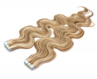 Tape in vlnité vlasy k prodloužení 60cm - odstín světlý melír