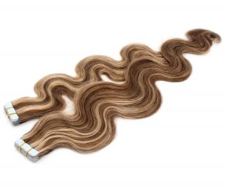 Tape in vlnité vlasy k prodloužení 60cm - odstín tmavý melír