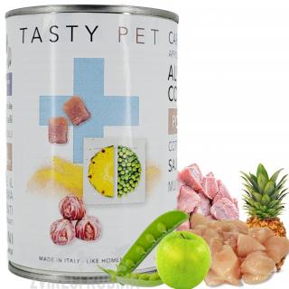 TASTY PET premium konzerva adult/puppy s kuřecím a vepřovým – masové kuličky 400g