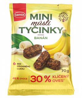 MINI MÜSLI TYČINKY S BANÁNY BEZ LEPKU 70G, SEMIX 70 g SEMIX