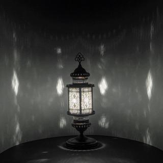 Krásy Orientu Orientální skleněná mozaiková stolní lucerna Abyad - velikost 2