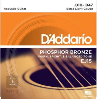 D´addario EJ15 Extra Light Phosphor Bronze na akustickou kytaru (D´addario EJ15 tvrdost 010"/047")