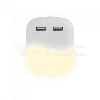 V-TAC LED noční světlo se senzorem 0.4W-10LM-2XUSB-hranaté