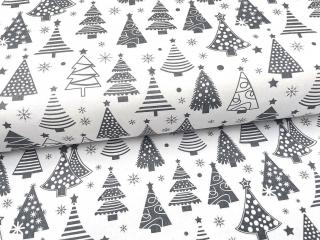 Plátno DOMESTINO 120/ 22042-2 Vánoční stromky šedé na bílé - 160cm / VELKOOBCHOD Ceník: VELKOOBCHOD: po celých rolích, bez odvíjení