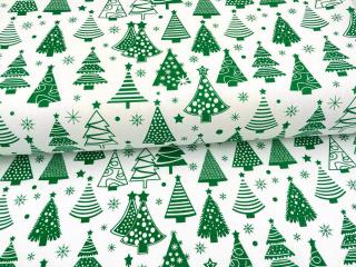 Plátno DOMESTINO 120/ 22042-3 Vánoční stromky zelené na bílé - 160cm Zbytková metráž
