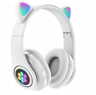 Bezdrátová sluchátka Cat Ear s tlapkou pastelové bílé