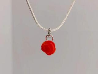 ROSE  modelový náhrdelník růže z korálu, stříbro