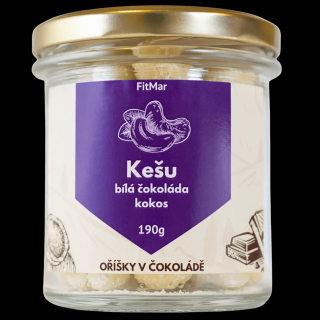 Kešu v bílé čokoládě a kokosu velikost balení: sklenice 190 g