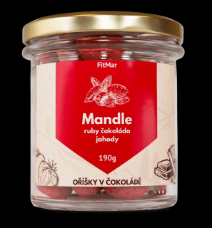 Mandle v ruby čokoládě a jahodovém prášku velikost balení: sklenice 3x190 g