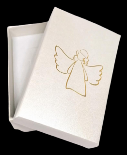 Dárková krabička s andělem, 8x5x2,5 cm (béžovobílá, lesklá, elegantní)