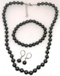 Hematit - náhrdelník, náramek a naušnice, chirur.ocel (AKCE)