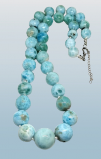 Luxusní larimarový náhrdelník v AA kvalitě 111 g (kuličky 1,1 - 1,7 cm)