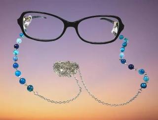Šnůrka na brýle s modrým achátem a chirurgickou ocelí