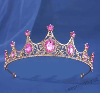 Luxusní korunka pro princezny s růžovými kamínky - pozlacená (Luxusní korunka PINK PRINCESS - pozlacená )