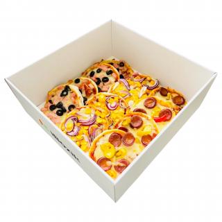 Mini pizza iBoxík 12 ks - nové druhy! Varianta 1: 4x Ham & Olives, 4x Quattro Formaggi, 4x Meat lover