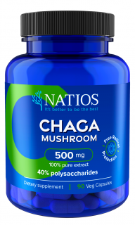 NATIOS Chaga Extract, 500 mg, 40% polysaccharides, (zdraví a vitalita) 90 veganských kapslí