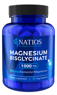 NATIOS Magnesium Bisglycinate 1000 mg + B6, (svaly, nervy, kosti, cévy, imunita) 90 veg. kapslí, (elem. hořčík 200 mg)