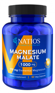 NATIOS Magnesium Malate 1000 mg + B6, (svaly, nervy, kosti, cévy, imunita) 90 veg. kapslí, (elem. hořčík 170 mg)