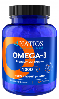 NATIOS Omega-3 Premium Anchovies, 1000 mg, (zdraví srdce a mozku) 100 softgel kapslí