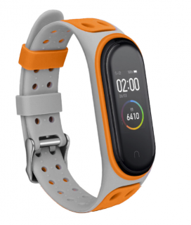 Jemný silikon - Mi Band 7 náhradní náramek s kovovým zapínáním Šedo oranžová