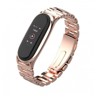 Mi Band 3/4/5/6 náhradní náramek/řemínek - BO chirurgická ocel Rose zlatá