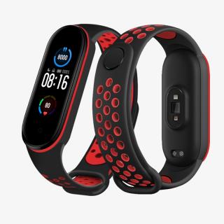 Mi Band 5/6 náhradní náramek - Sportovní prodyšný perforovaný černo-červená