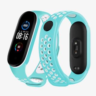 Mi Band 5/6 náhradní náramek - Sportovní prodyšný perforovaný cyan-bílá