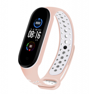 Mi Band 5/6 náhradní náramek - Sportovní prodyšný perforovaný růžovo-bílá