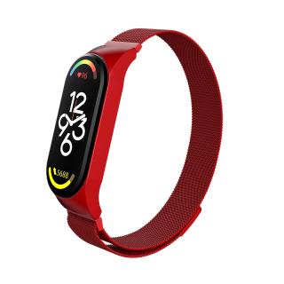 Milánský tah magnetický - kovový náhradní řemínek pro Mi Band 7 Červená