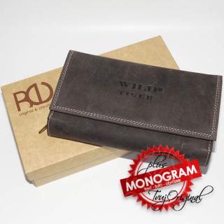 Dámská hnědá kožená peněženka WILD Leather s monogramem (ražba) (Luxusní dámská peněženka s ražbou vlastního monogramu dodá na exkluzivitě a vyjímečnosti.)