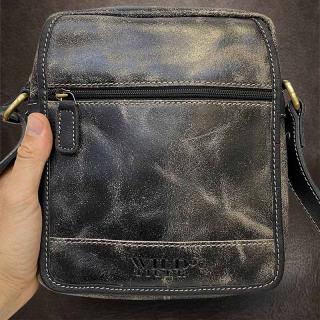 Pánská černá WILD Leather kožená crossbody messenger taška přes rameno | velikost L velká (Naprosto neokoukaná barva kůže díky broušené úpravě. Stylová crossbody taška se spoustou kapes a přihrádek.)