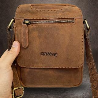 Pánská hnědá TILLBERG Leather kožená crossbody messenger taška přes rameno | velikost S malá (Prémiová kvalita, dokonalý nevšední odstín hnědé barvy. Praktická ideální velikosti. Toto je opravdu luxusní kousek, kterým se budete právem pyšnit.)